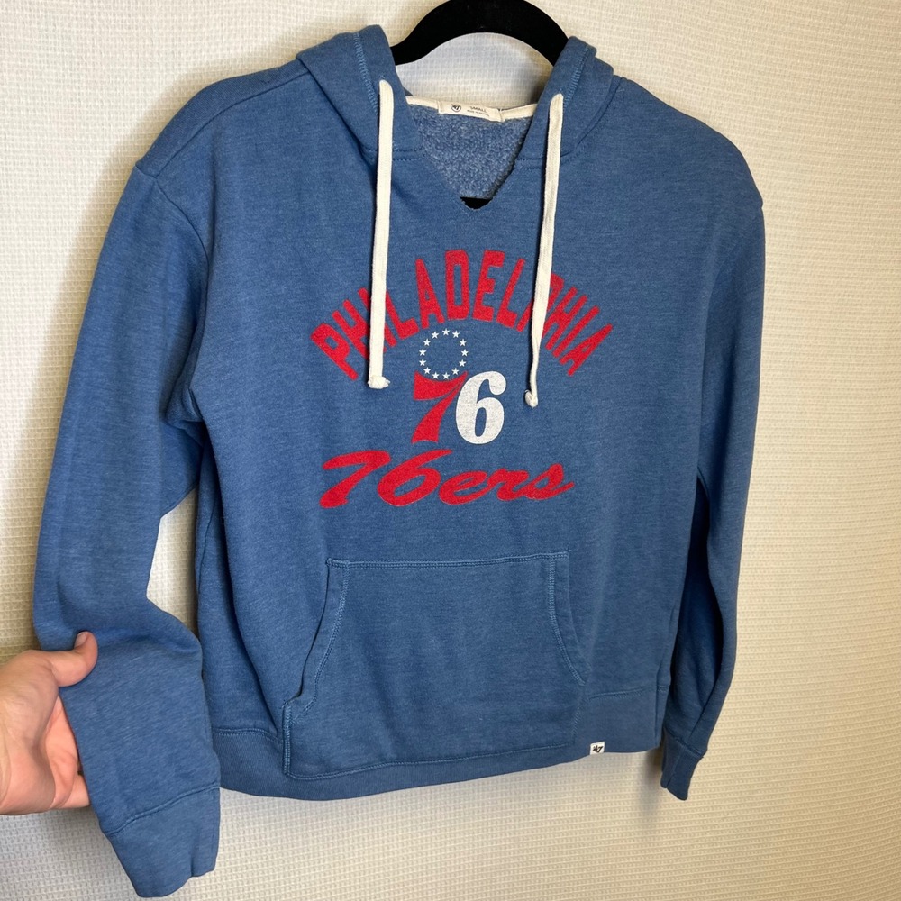 47 Brand Philadelphia 76ers Blue Heathered Pullover Hoodie Small NBA